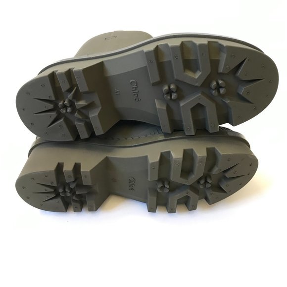 NWOB Chloe Raina Rain Boots Booties Womens 41 Grape Leaf Green Rubber Chunky NEW - Picture 13 of 15